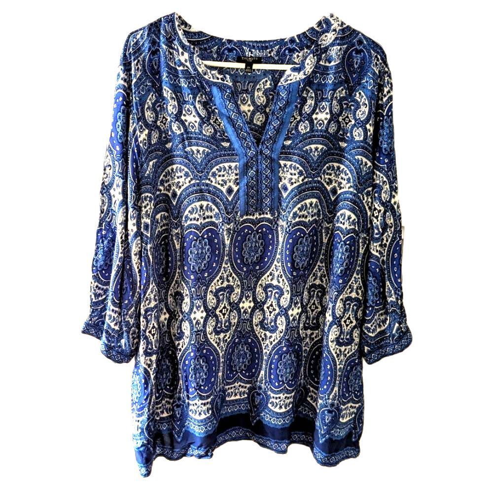 Talbot's sz 2X boho soft flowy tunic in blues and white. Effortless class.